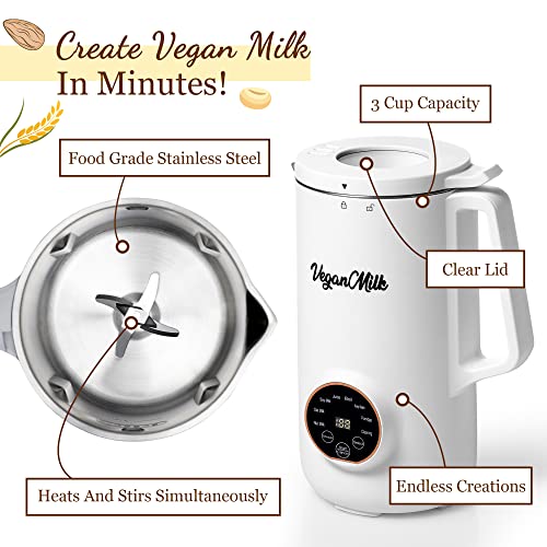 Soy Milk Maker Machine - 8 in 1 Vegan Nut Milk Maker - Nut Milk Machine Works As: Almond Milk Maker, Oat Milk Maker, Soymilk Machine, & Soup Maker Machine. Make Creamy Smoothies- Recipe Book Included